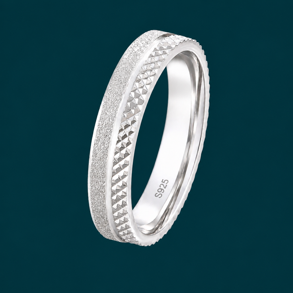 Elegant Dual Texture Band Ring in 925 Sterling Silver