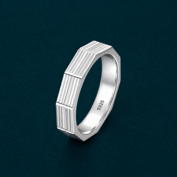 Modern Linear Texture Geometric Ring in 925 Sterling Silver
