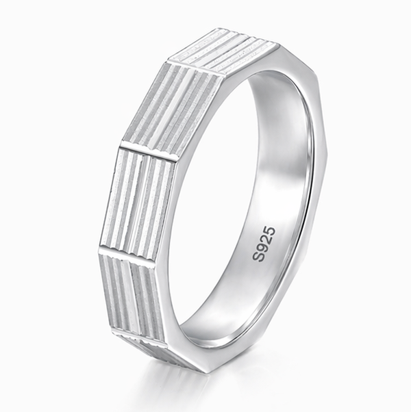 Modern Linear Texture Geometric Ring in 925 Sterling Silver