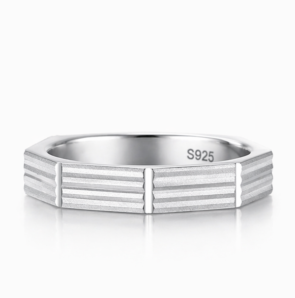 Modern Pyramid Texture Band Ring in 925 Sterling Silver