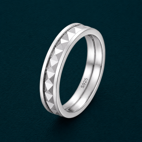 Modern Pyramid Texture Band Ring in 925 Sterling Silver