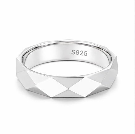 Modern Geometric Faceted Ring in 925 Sterling Silver