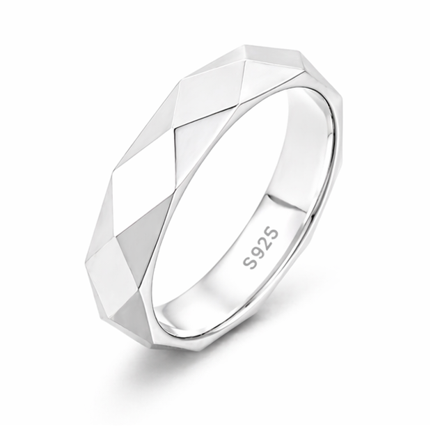 Modern Geometric Faceted Ring in 925 Sterling Silver