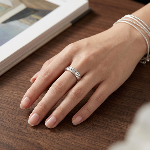 Modern Greek Pattern Band Ring in 925 Sterling Silver
