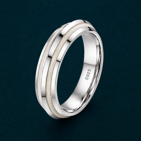 Elegant Dual Inlay Band Ring in 925 Sterling Silver