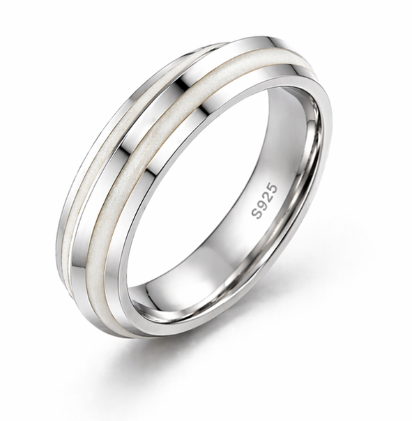 Elegant Dual Inlay Band Ring in 925 Sterling Silver