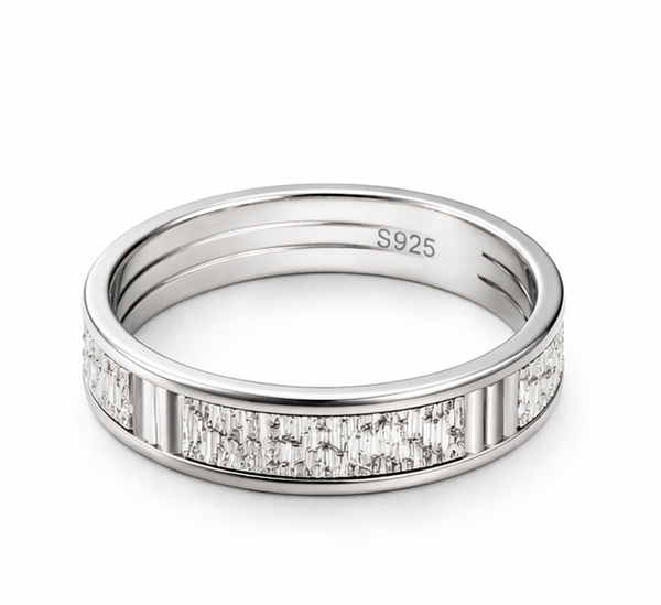 Elegant Textured Groove Band Ring in 925 Sterling Silver