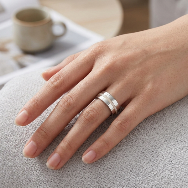Classic Silver Band Ring with Ivory Inlay in 925 Sterling Silver
