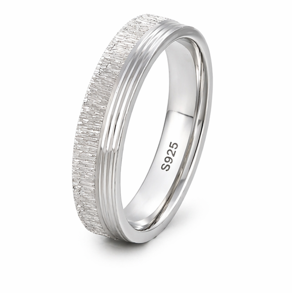 Elegant Textured Groove Band Ring in 925 Sterling Silver