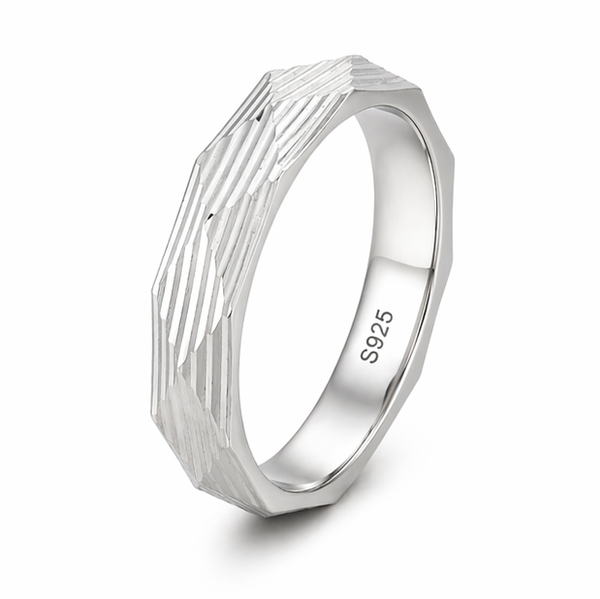 Modern Faceted Geometric Ring in 925 Sterling Silver