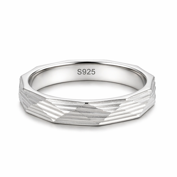 Modern Faceted Geometric Ring in 925 Sterling Silver