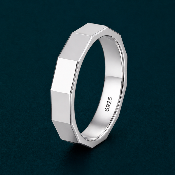 Modern Geometric Hexagon Ring in 925 Sterling Silver