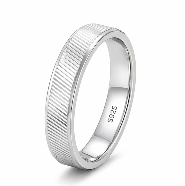 Minimal Ribbed Silver Band Ring in 925 Sterling Silver