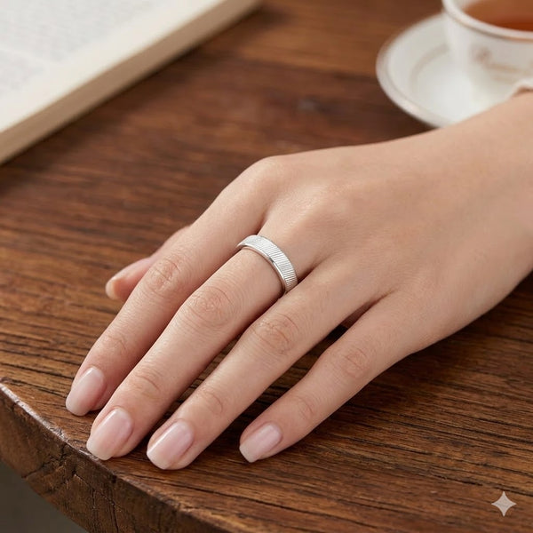Minimal Ribbed Silver Band Ring in 925 Sterling Silver