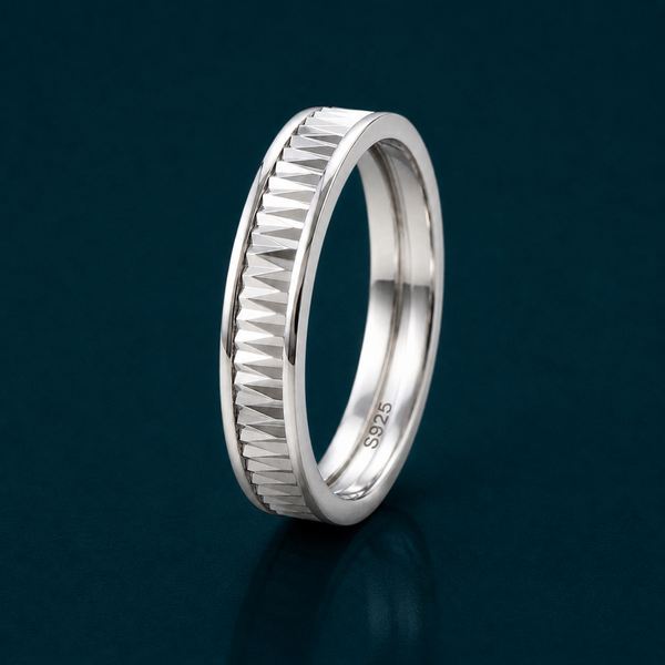 Modern Faceted Silver Band Ring in 925 Sterling Silver