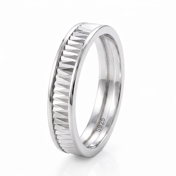 Modern Faceted Silver Band Ring in 925 Sterling Silver