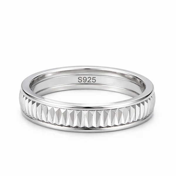 Modern Faceted Silver Band Ring in 925 Sterling Silver