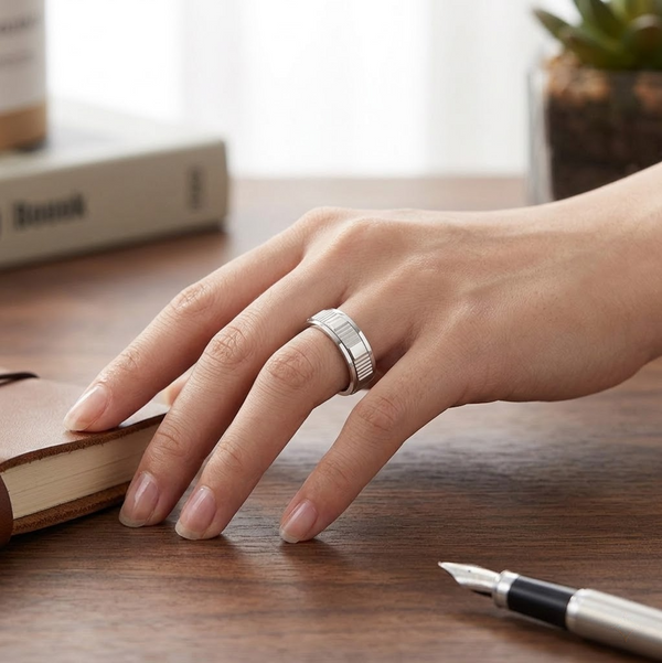 Modern Textured Groove Band Ring in 925 Sterling Silver