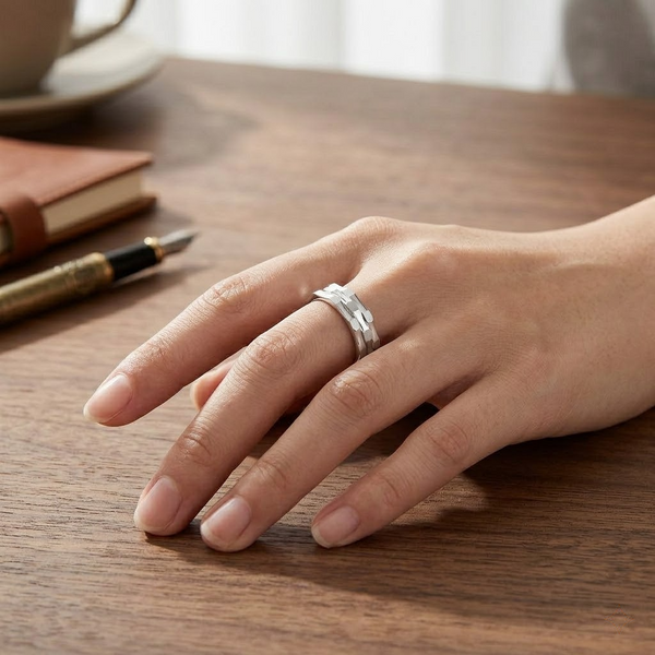 Modern Faceted Dot Texture Ring in 925 Sterling Silver