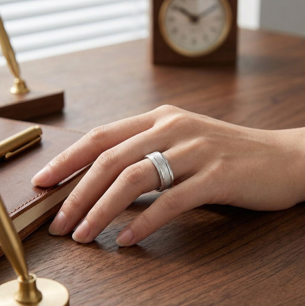 Brushed Texture Edge Band Ring in 925 Sterling Silver