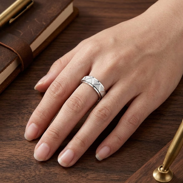 Geometric Frosted Pattern Ring in 925 Sterling Silver