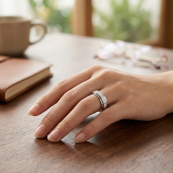 Modern Ribbed Groove Band Ring in 925 Sterling Silver