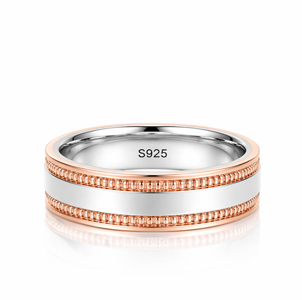 Classic Dual-Tone Beaded Band Ring in 925 Sterling Silver
