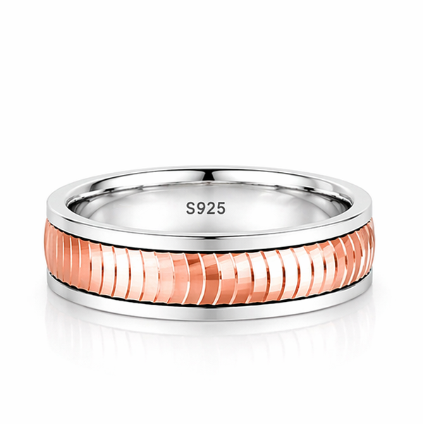 Modern Ribbed Rose Gold Band Ring in 925 Sterling Silver