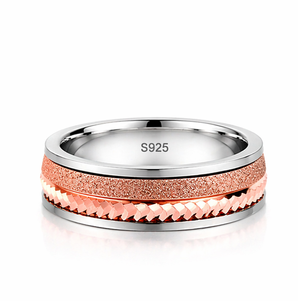 Luxury Dual-Texture Rose Gold Ring in 925 Sterling Silver