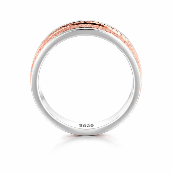 Luxury Dual-Texture Rose Gold Ring in 925 Sterling Silver