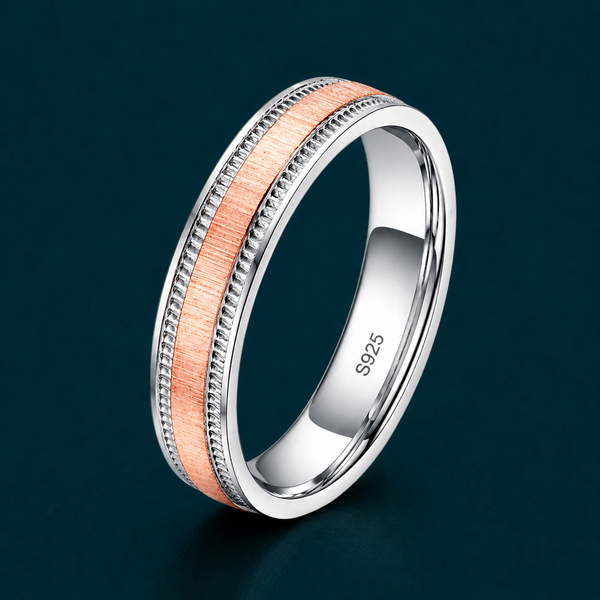 Classic Dual-Tone Textured Band Ring in 925 Sterling Silver