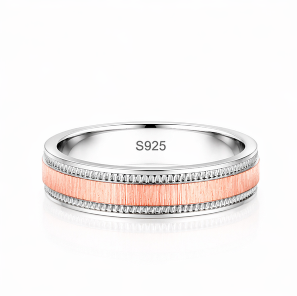 Classic Dual-Tone Textured Band Ring in 925 Sterling Silver