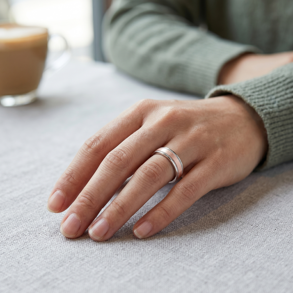 Classic Dual-Tone Textured Band Ring in 925 Sterling Silver