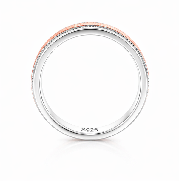 Classic Dual-Tone Textured Band Ring in 925 Sterling Silver