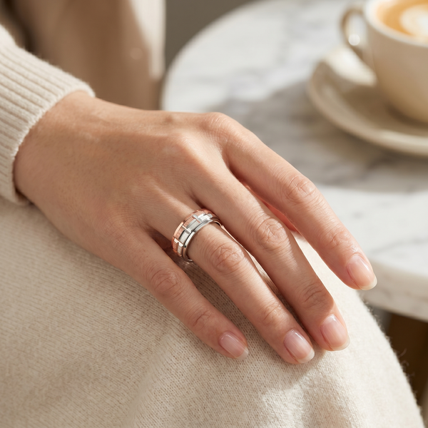 Geometric Dual-Tone Designer Ring in 925 Sterling Silver