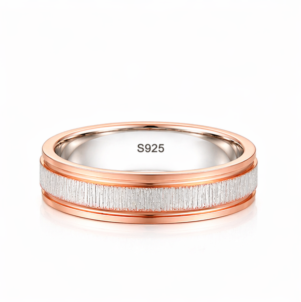 Minimal Dual-Tone Textured Band Ring in 925 Sterling Silver