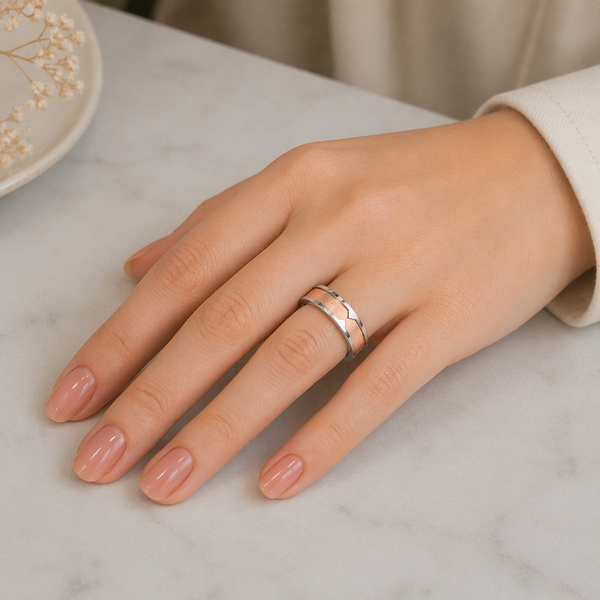 Modern Dual-Tone Textured Band Ring in 925 Sterling Silver