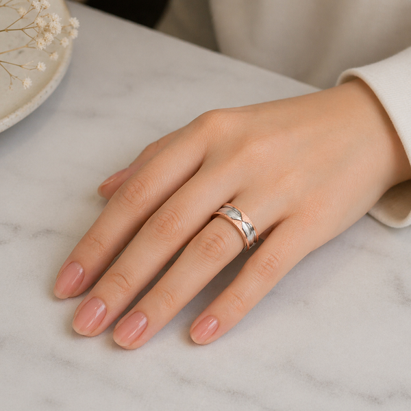 Elegant Dual-Tone Groove Designer Ring in 925 Sterling Silver