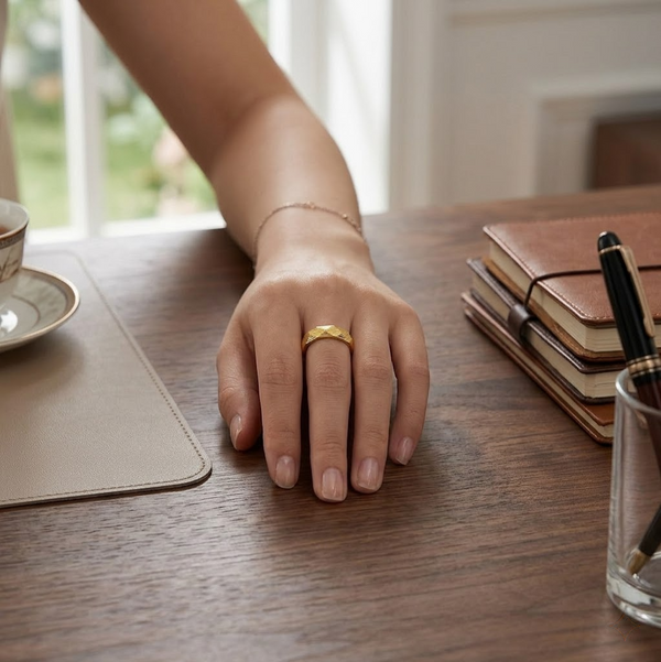 Geometric Textured Gold Ring in 925 Sterling Silver