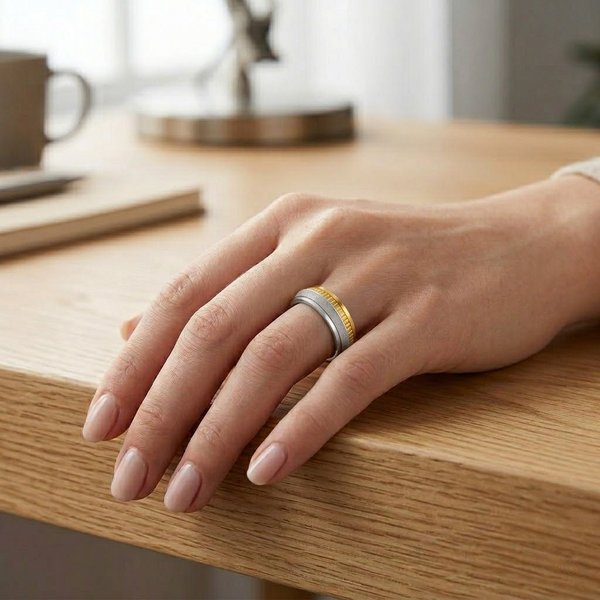 Elegant Dual Tone Matte Texture Ring in 925 Sterling Silver