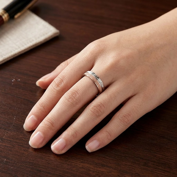 Elegant Rose Gold Dual Tone Texture Ring in 925 Sterling Silver