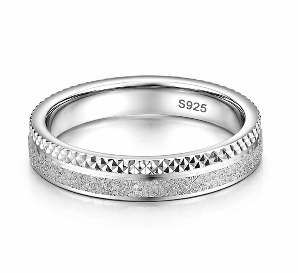 Elegant Dual Texture Band Ring in 925 Sterling Silver