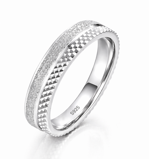 Elegant Dual Texture Band Ring in 925 Sterling Silver