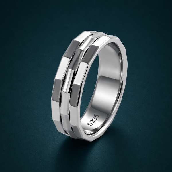 Modern Triple Edge Geometric Ring in 925 Sterling Silver