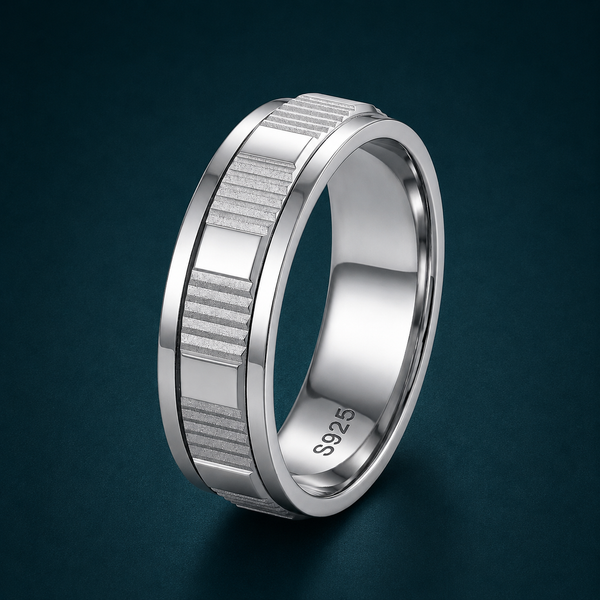 Modern Textured Groove Band Ring in 925 Sterling Silver