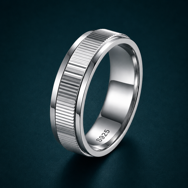 Modern Ribbed Texture Band Ring in 925 Sterling Silver
