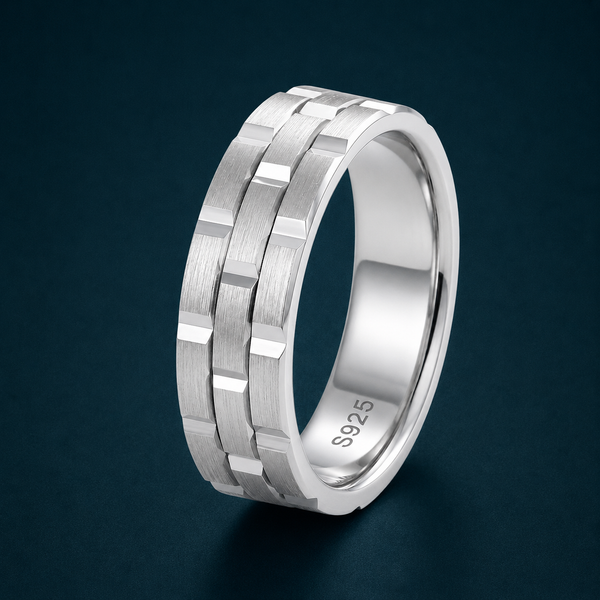 Modern Brushed Geometric Groove Ring in 925 Sterling Silver