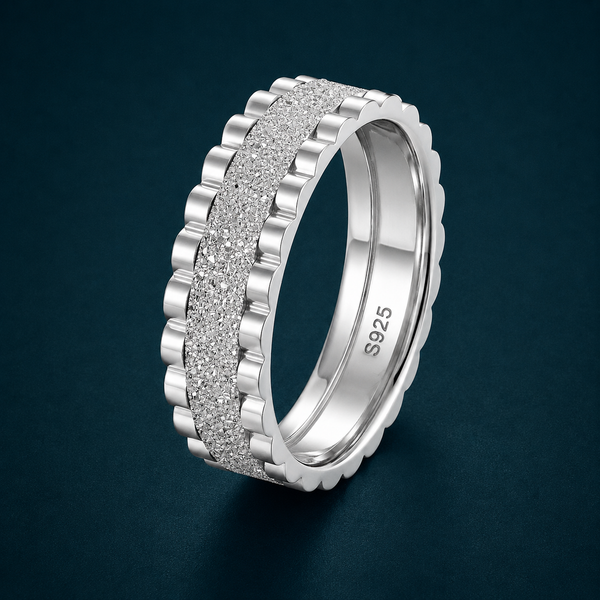 Textured Scallop Edge Band Ring in 925 Sterling Silver