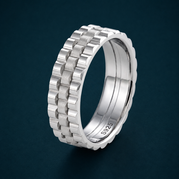 Dual Texture Scalloped Band Ring in 925 Sterling Silver