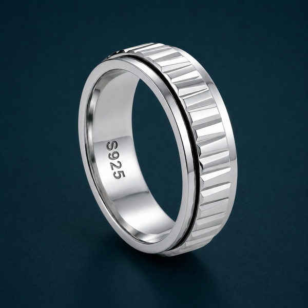 Modern Ribbed Groove Band Ring in 925 Sterling Silver